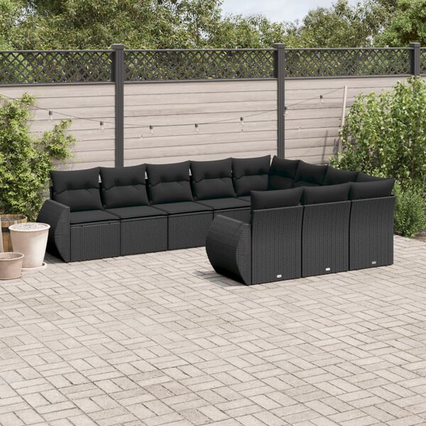 vidaXL 10-delige Loungeset met kussens poly rattan zwart
