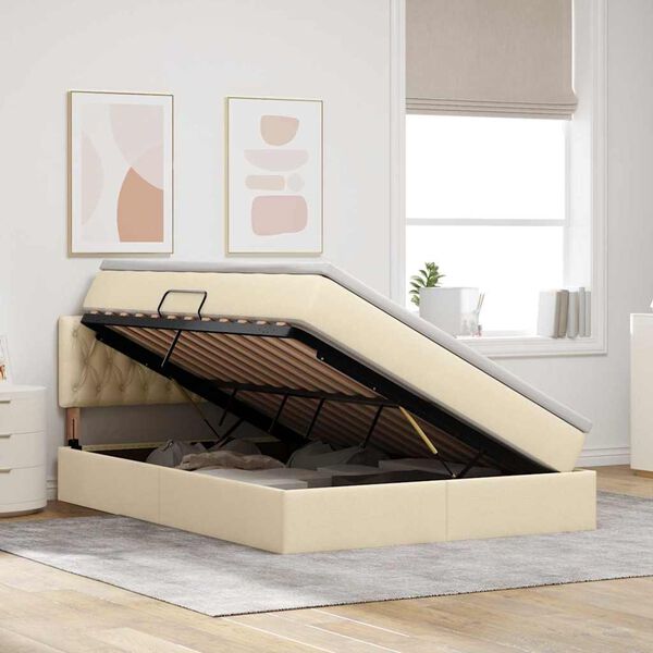 vidaXL Opbergbed met matras met matras Cr&egrave;me 140 x 200 cm Bewerkt hout