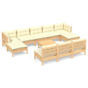 vidaXL 11-delige Loungeset met cr&egrave;mekleurige kussens grenenhout