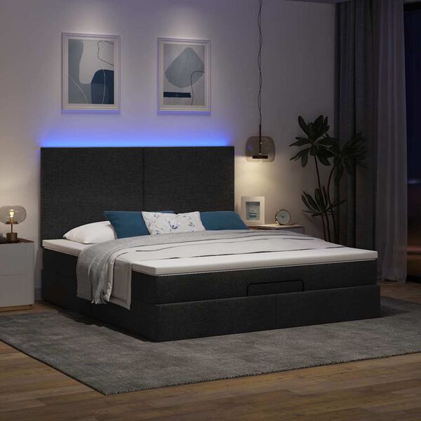 vidaXL Ottoman bed met matras en LED's 160x200cm stof zwart
