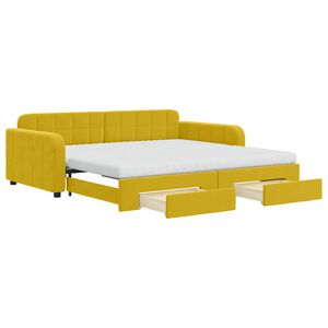 vidaXL Slaapbank met onderschuifbed en lades 100x200 cm fluweel geel
