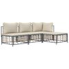 vidaXL 4-delige Loungeset met kussens poly rattan antracietkleurig