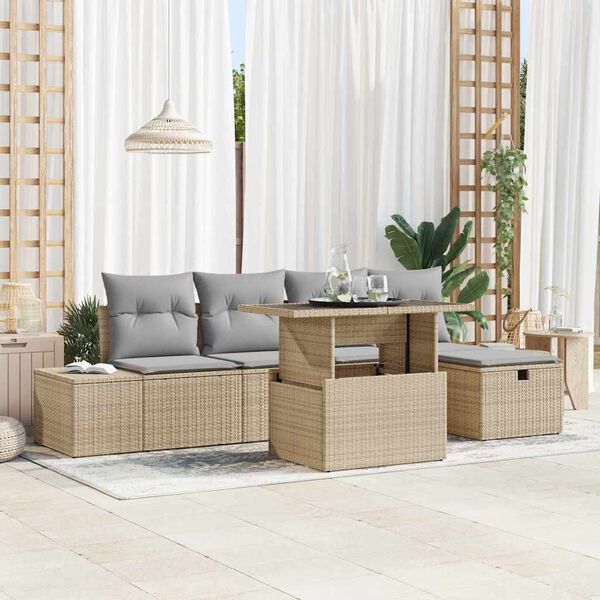 vidaXL Tuin Sofa Set 6 pcs Beige Poly riet