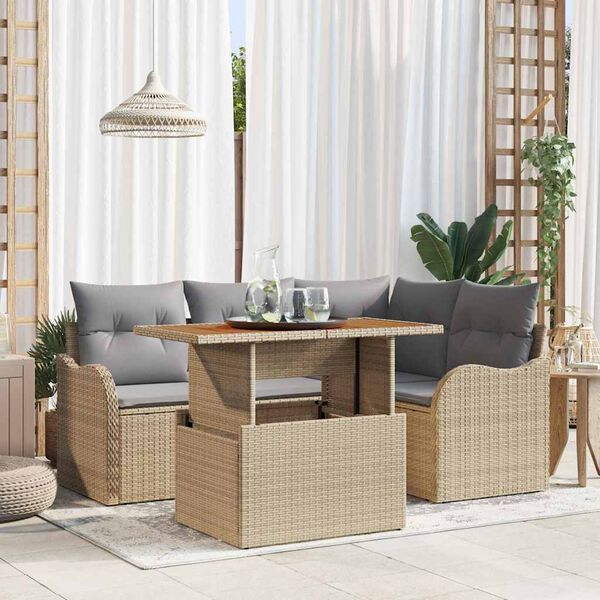 vidaXL Tuin Sofa Set met opslag 5 pcs Beige Poly riet