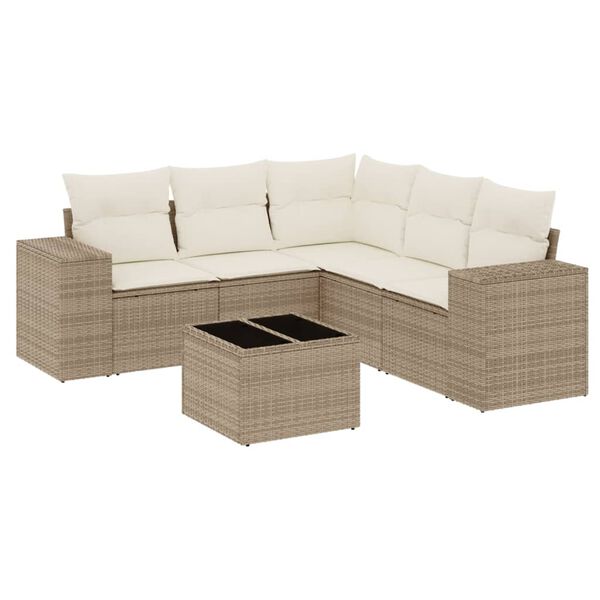 vidaXL 6-delige Loungeset met kussens poly rattan beige