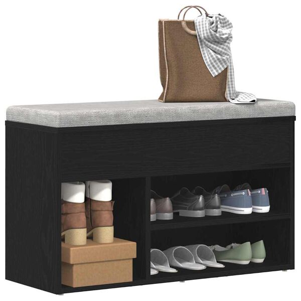 vidaXL Schoenenbank met plank Zwart Eiken 80 x 30 x 45 cm Bewerkt hout