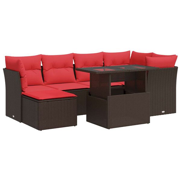vidaXL 7-delige Loungeset met kussens poly rattan acacia bruin