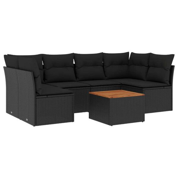 vidaXL 7-delige Loungeset met kussens poly rattan zwart