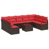 vidaXL Tuinbankenset met kussen 10 pcs Bruin en Rood poly rattan