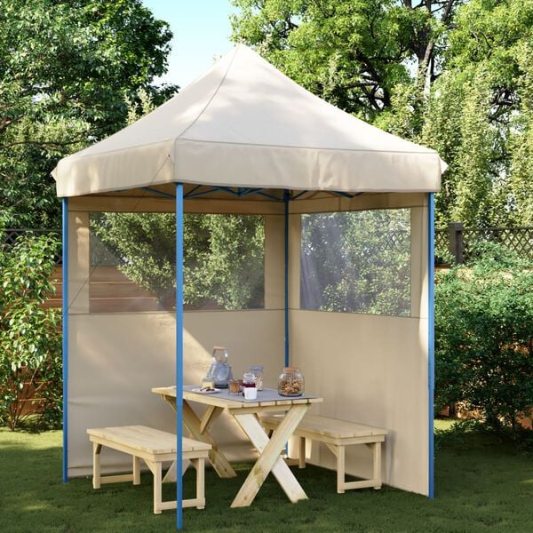 vidaXL Partytent inklapbaar pop-up met 2 zijwanden beige