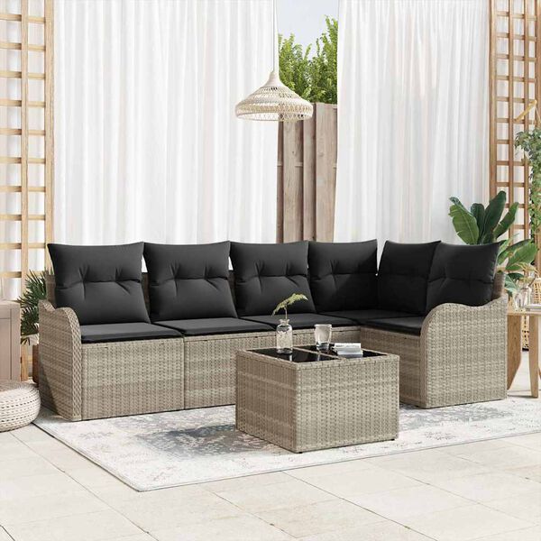 vidaXL Tuin Sofa Set met kussen 6 pcs Lichtgrijs Poly riet