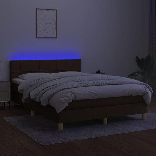 vidaXL Boxspring met matras en LED stof donkerbruin 140x190 cm