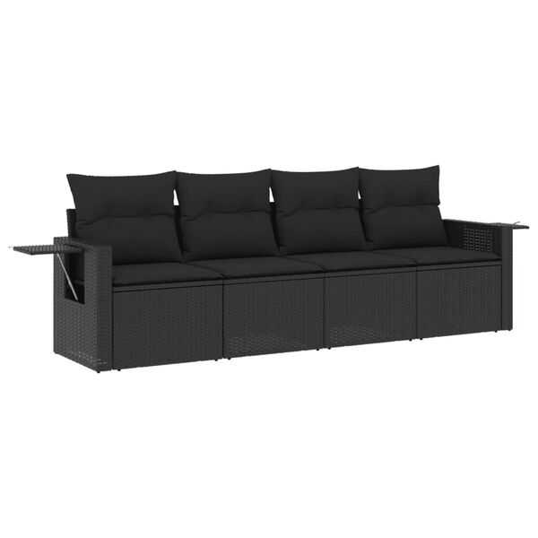 vidaXL 4-delige Loungeset met kussens poly rattan zwart