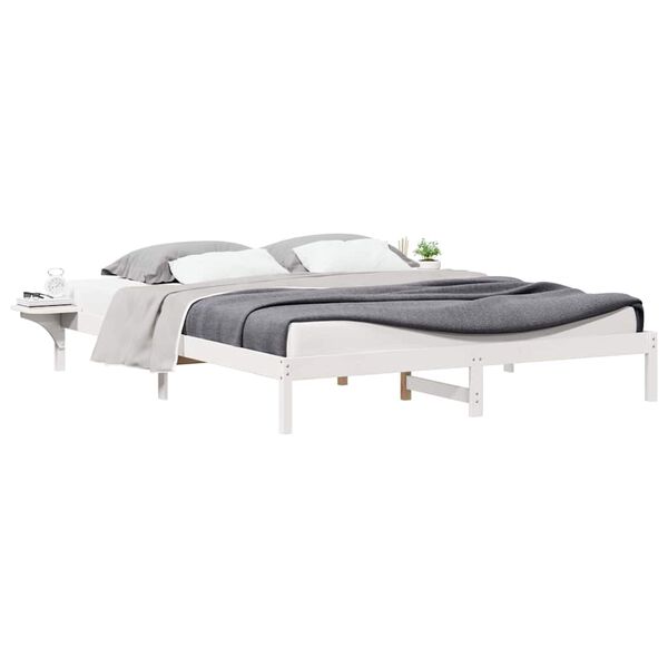 vidaXL Bedframe met Zijtafels Wit 180 x 220 cm Massief grenenhout