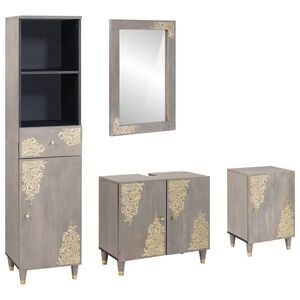 vidaXL Badkamerkastenset met lade 4 pcs Grijs Massief Mango Hout