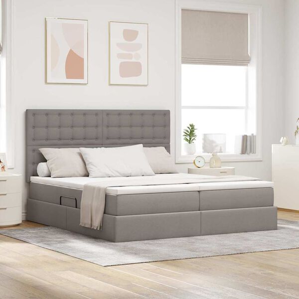 vidaXL Bed met LED-striplichten met hoofdeinde Taupe 200 x 200 cm Stof