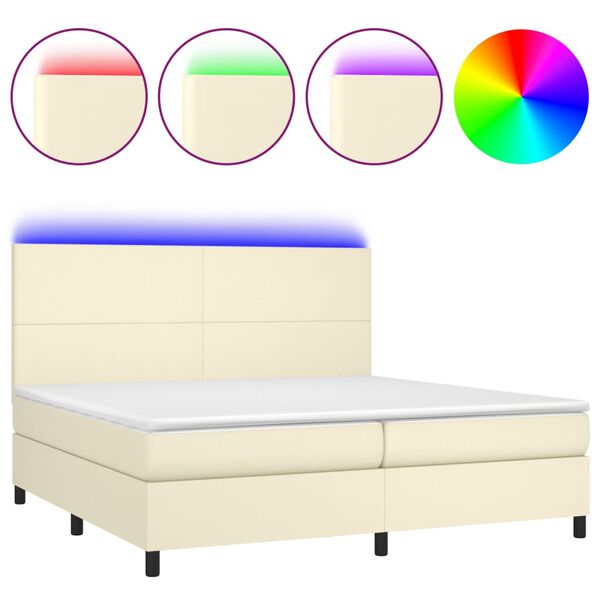 vidaXL Boxspring met matras en LED kunstleer cr&egrave;mekleurig 200x200 cm