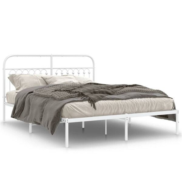 vidaXL Bedframe met hoofdbord metaal wit 160x200 cm