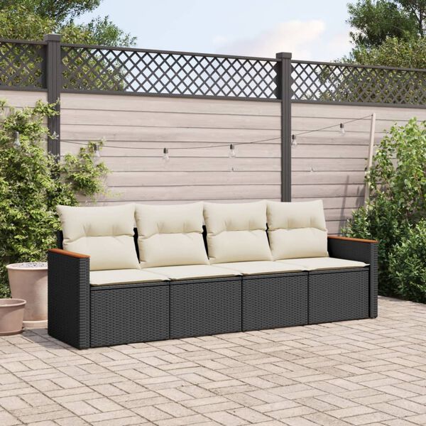 vidaXL 4-delige Loungeset met kussens poly rattan zwart
