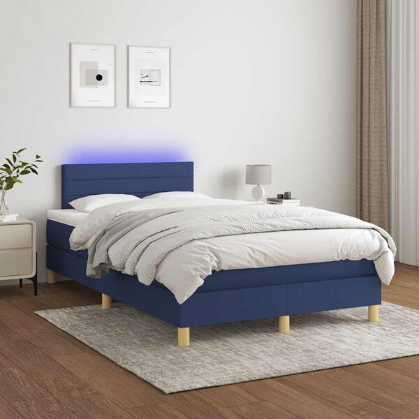 vidaXL Boxspring met matras en LED stof blauw 120x190 cm