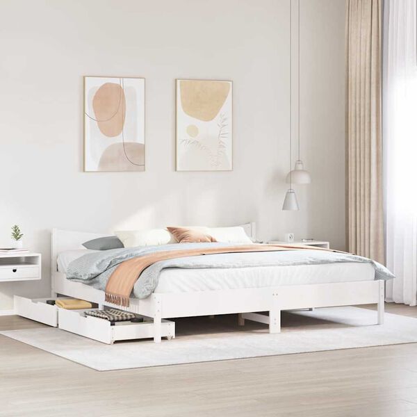 vidaXL Bedframe met lades massief grenenhout wit 200x200 cm