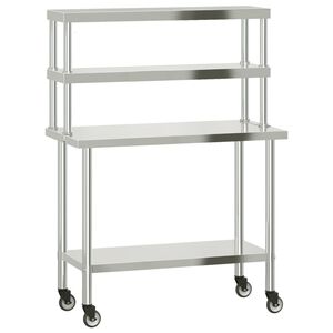 vidaXL Keukenwerktafel met bovenschap 110x55x150 cm roestvrij staal