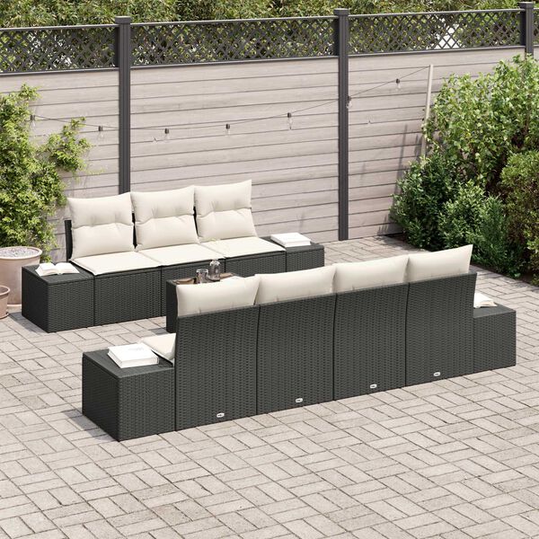 vidaXL Tuin Sofa Set met kussen 8 pcs Zwart poly rattan