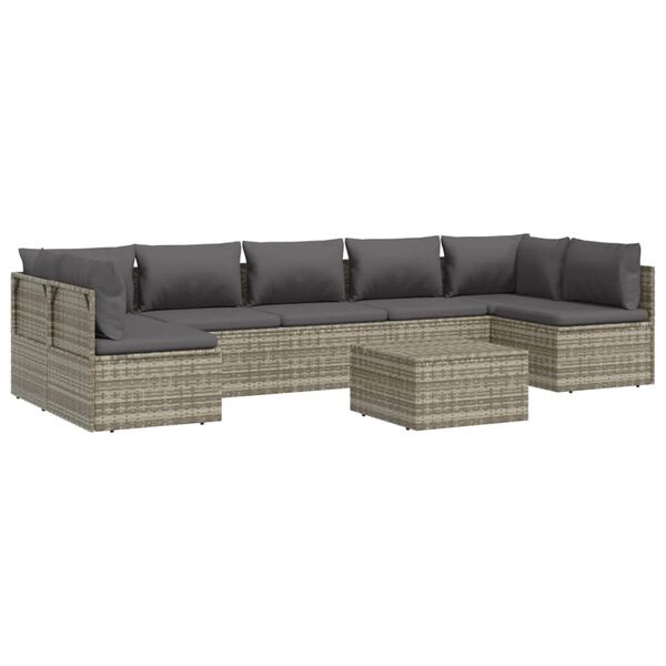 vidaXL 8-delige Loungeset met kussens poly rattan grijs