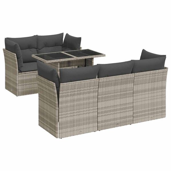 vidaXL 6-delige Loungeset met kussens poly rattan lichtgrijs