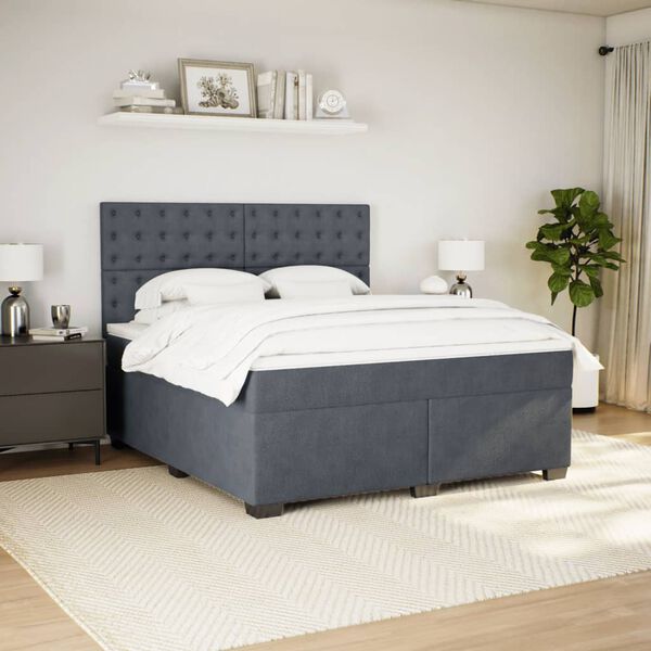 vidaXL Boxspring met matras fluweel donkergrijs 180x200 cm