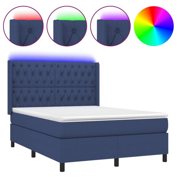 vidaXL Boxspring met matras en LED stof blauw 140x200 cm