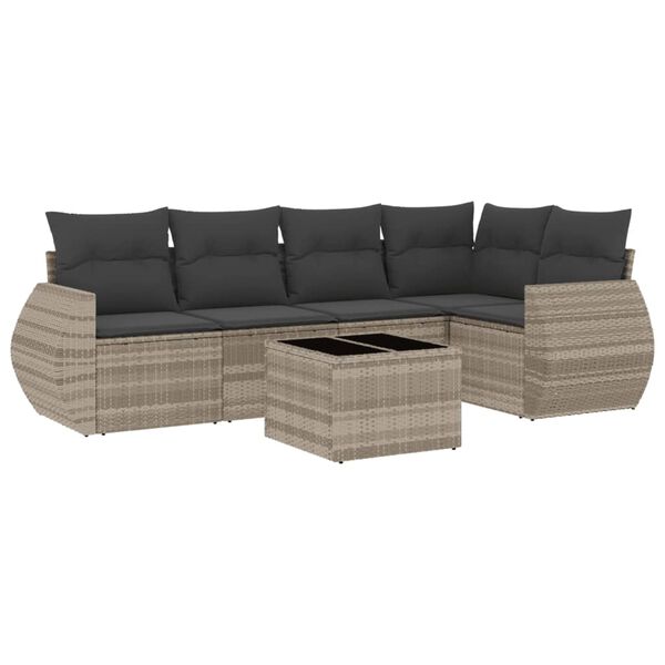 vidaXL 6-delige Loungeset met kussens poly rattan lichtgrijs