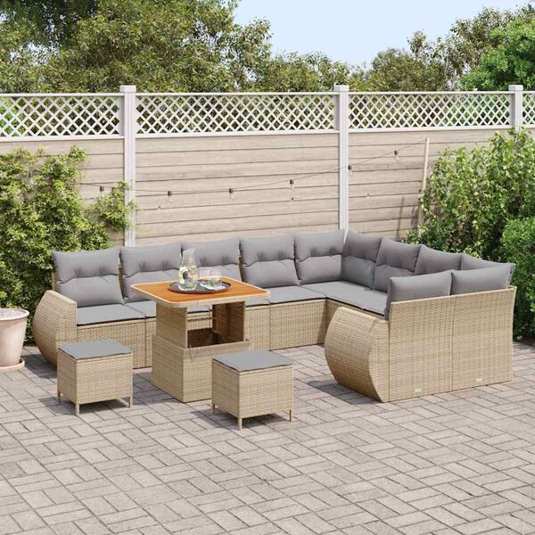 vidaXL Tuin Sofa Set met kussen met opslag 12 pcs beige en lichtgrijs