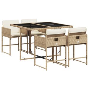 vidaXL 5-delige Tuinset met kussens poly rattan beige