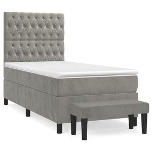 vidaXL Boxspring met matras fluweel lichtgrijs 80x200 cm
