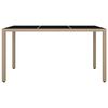 vidaXL Tuintafel met glazen blad poly rattan en gehard glas beige