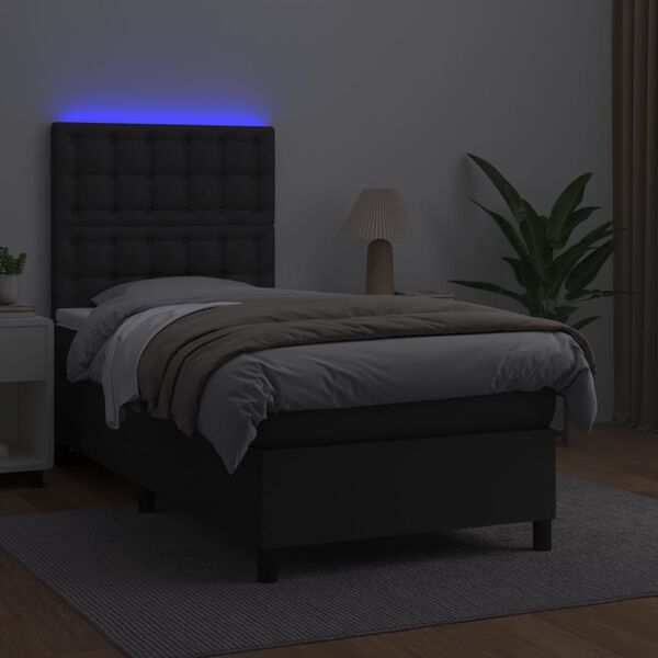 vidaXL Boxspring met matras en LED kunstleer zwart 90x200 cm