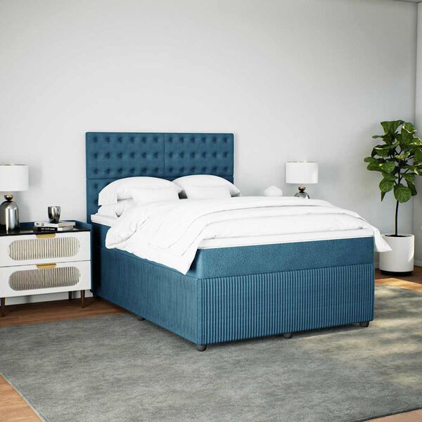 vidaXL Boxspring met matras fluweel donkerblauw 160x200 cm