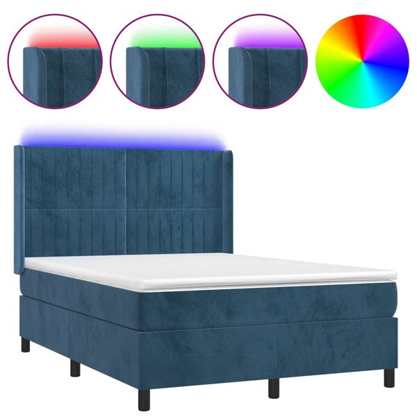 vidaXL Boxspring met matras en LED fluweel donkerblauw 140x200 cm