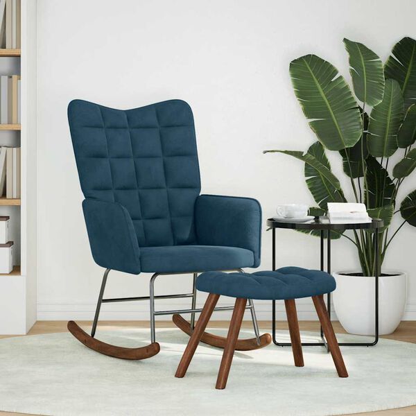 vidaXL Schommelstoel met krukje fluweel blauw
