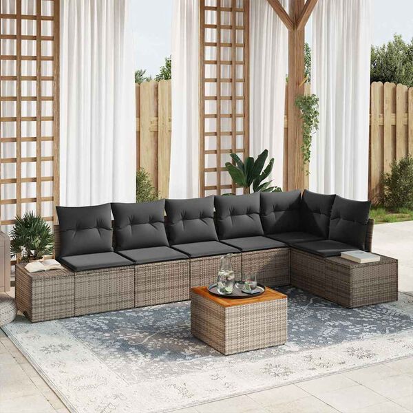 vidaXL Tuin Sofa Set met kussen 7 pcs Grijs Poly riet
