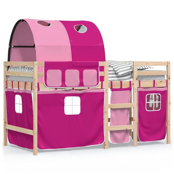 vidaXL Kinderhoogslaper met tunnel 90x190 cm massief grenenhout roze