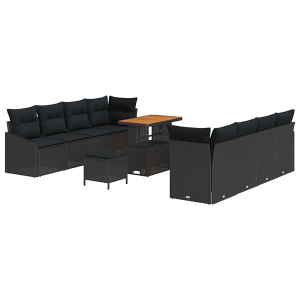 vidaXL Tuin Sofa Set met kussen 11 pcs Zwart Poly riet