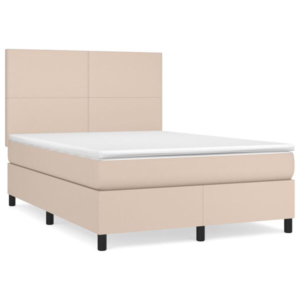 vidaXL Boxspring met matras kunstleer cappuccinokleurig 140x200 cm