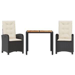 vidaXL 3-delige Tuinset met kussens poly rattan zwart