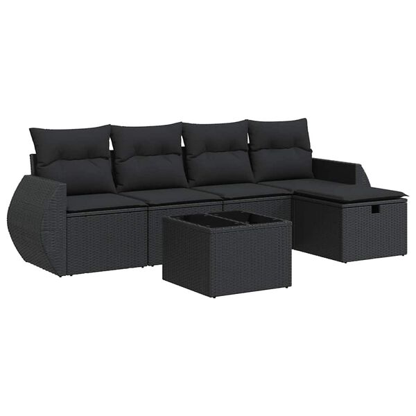 vidaXL 6-delige Loungeset met kussens poly rattan zwart