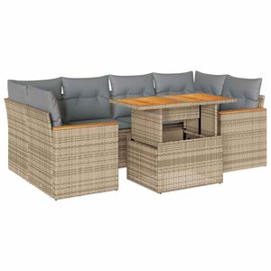 vidaXL 6-delige Loungeset met kussens poly rattan acacia beige