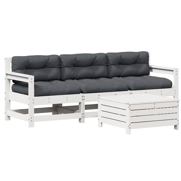vidaXL 4-delige Loungeset met kussens massief grenenhout