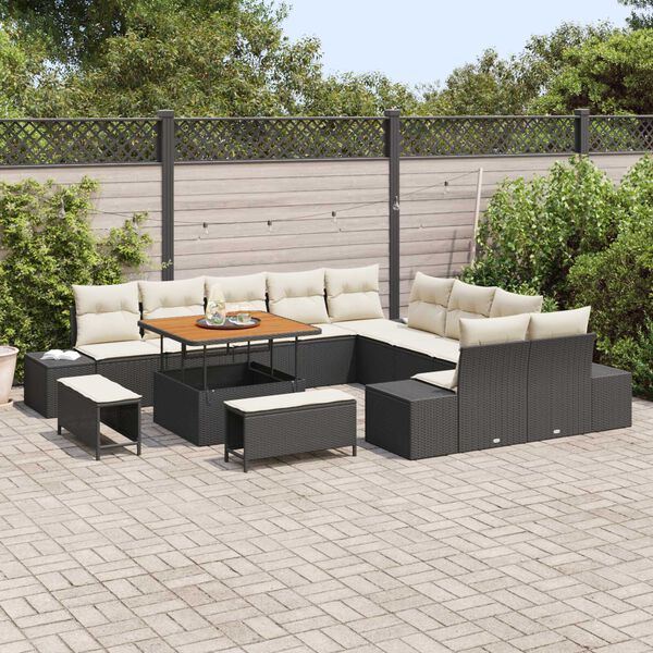 vidaXL Tuinbankenset met kussen 13 pcs Zwart poly rattan