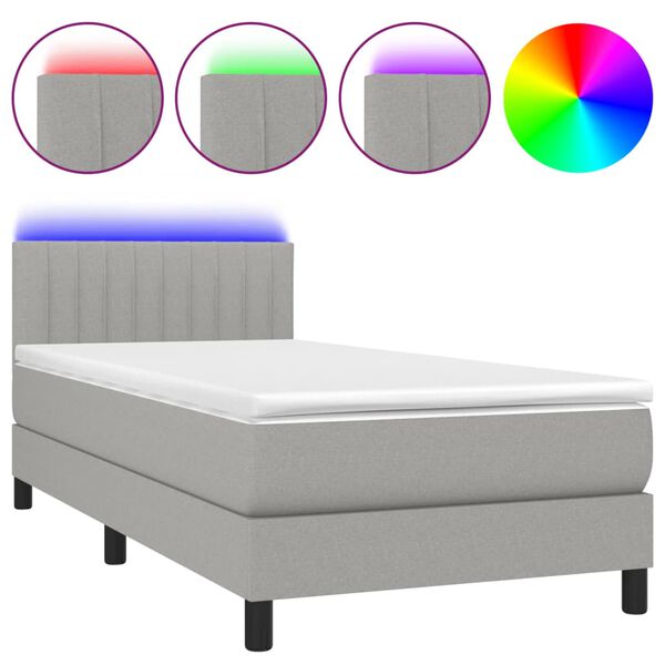 vidaXL Boxspring met matras en LED stof lichtgrijs 100x200 cm